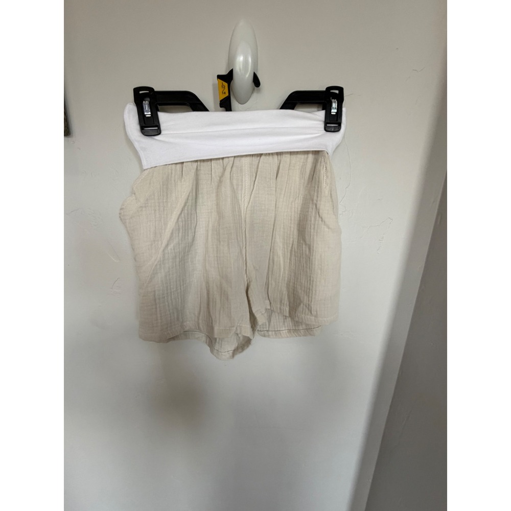 L'Amade Women Oatmeal Beige Cotton Gauze Shorts Foldover Waistband XS Made USA